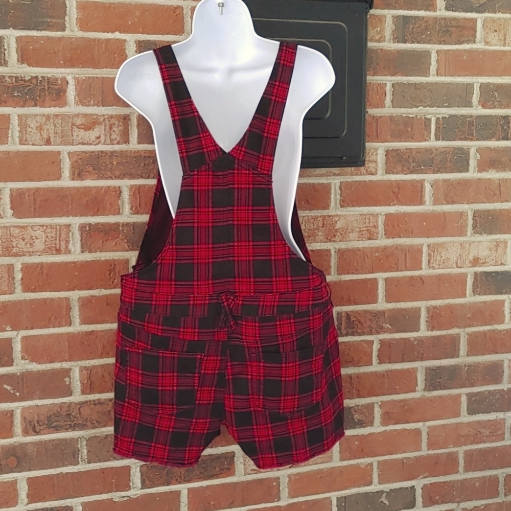 Hot Topic Red Plaid Shortall Size XL - Picture 2 of 5